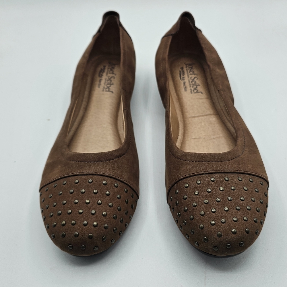 Josef Seibel Pippa Brown Suede Studded Ballet Flats